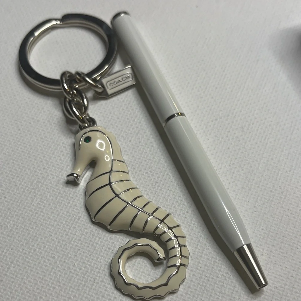 Coach White Seahorse Keychain and White Coach Pen